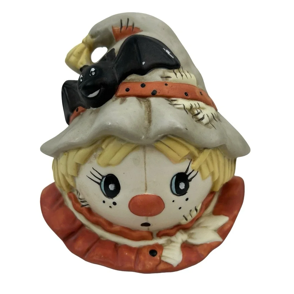 Halloween Scarecrow Bat Ceramic Night Light Vintage Style Decor Autumn Fall